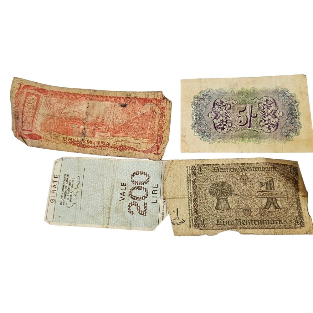 1 Lempira 1974, BAM 1942-1943 5 Shillings, 200 Lire and 1937 German 1 Rentenmark